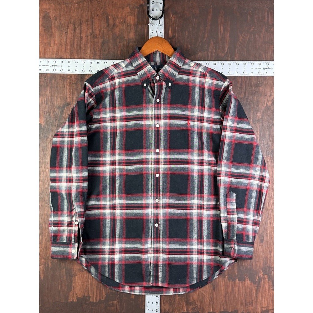 Polo Ralph Lauren "Classic" Plaid Cotton Red Black Long Sleeve Shirt Large VTG